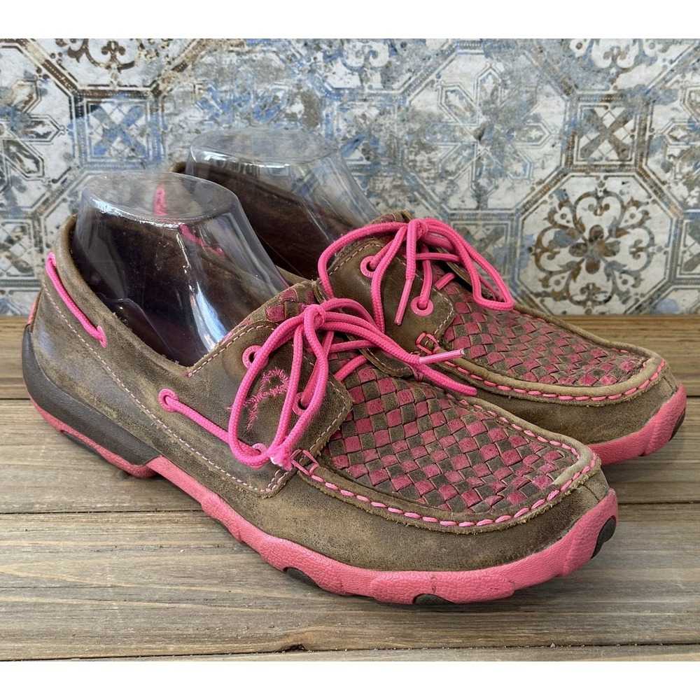 Twisted X Driving Moccasins Shoes Pink Basket Weave Women's 9.5 M